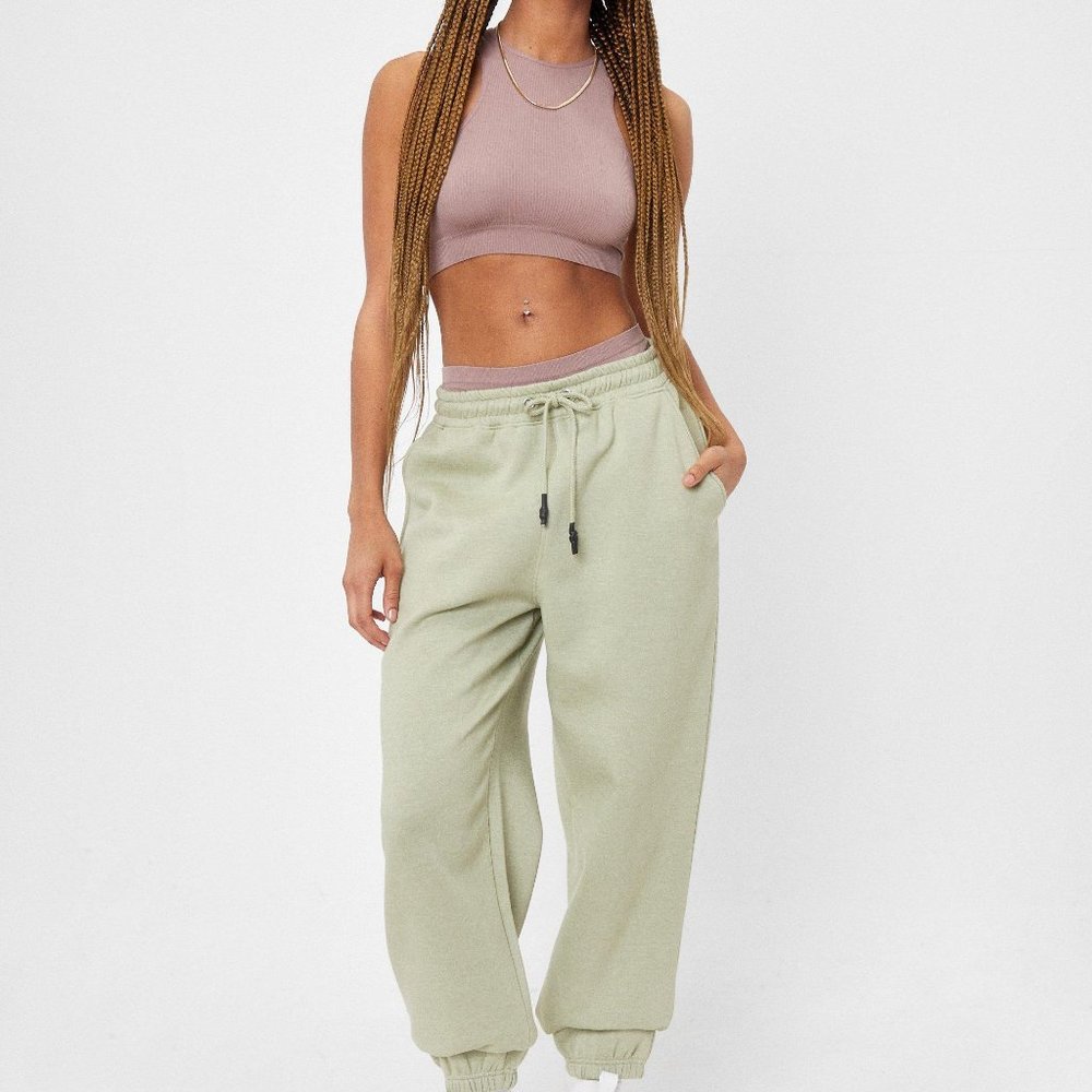 Nasty Gal Cuffed High Waisted Jogger Sweats in Sage Green